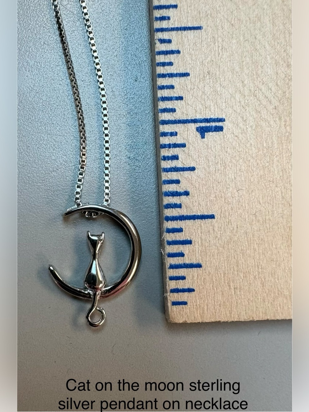 Sterling Silver Cat on the Moon Pendant Necklace - Silver